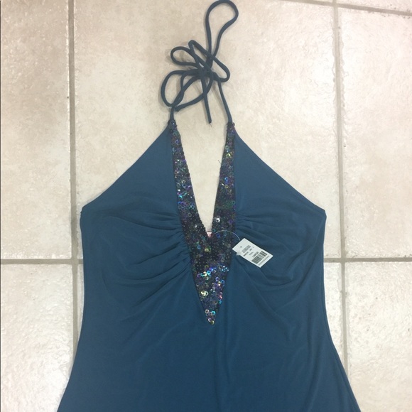 NWT Georgiou Studio Teal Halter Dress - Picture 4 of 7